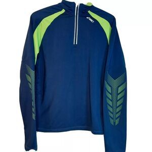 Girl's Asics Running Track Jacket Blue with Green Large 14-16